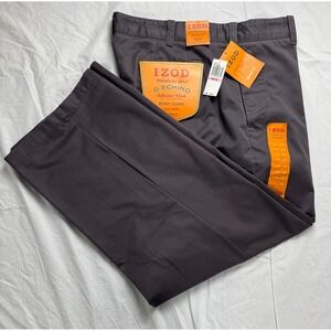 IZOD Mens 40x30 Flat Front Chino Saltwater Wash Metrix Fit Pants Charcoal Gray
